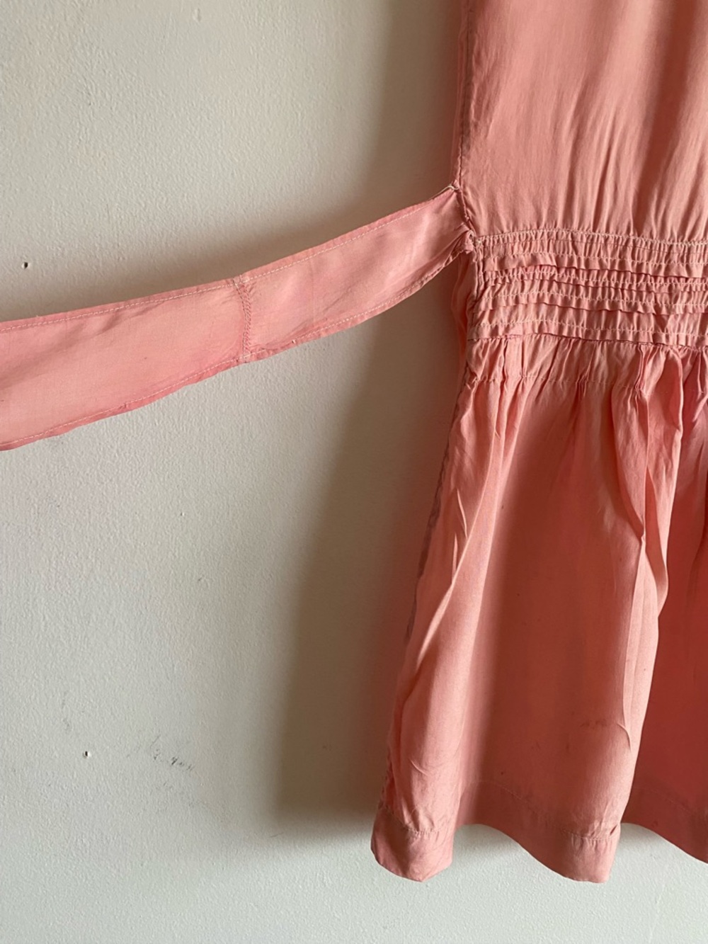 Vintage 1920s Child’s Dress Pink Silk Embroidered Rosette Trim Antique AS IS - Picture 5 of 10